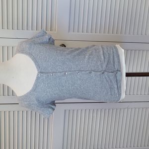 Gray ribbed button-up shirt with scoop neck